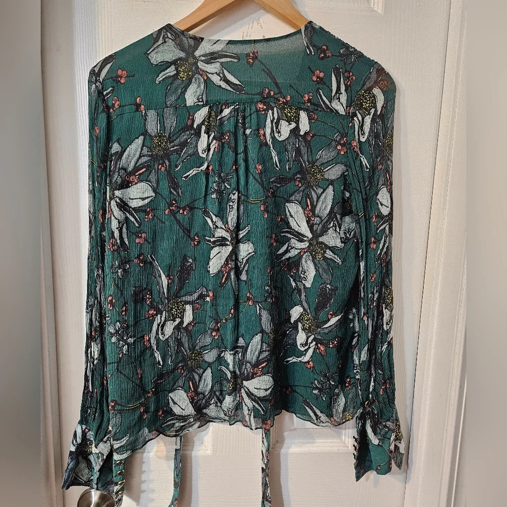 Jason WuFloral Print Tie Neck Silk Blouse - Picture 7 of 7